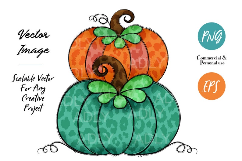 Download Clip Art Art Collectibles Png Vector Transfer Image Hello Fall Pumpkin Sublimation Design Digital Download Autumn Design Turquoise Orange Leapard Pattern