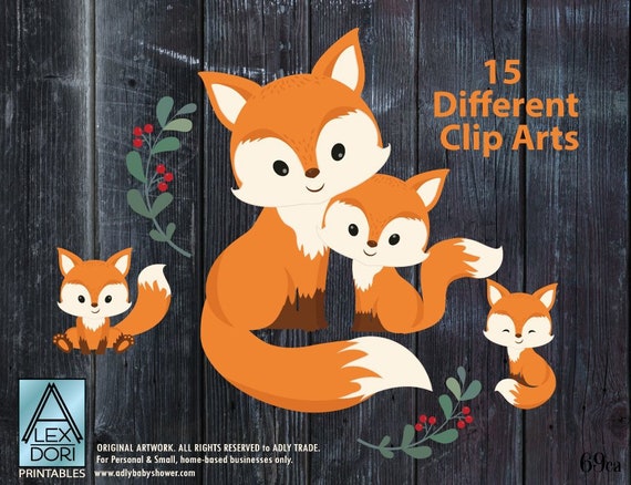 Download Fox clip art Cute Little Baby Fox Mommy woodland vector | Etsy