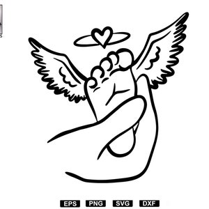 Piedini di bambino angelo svg, mamma e bambino angelo svg, piede di bambino nella mano della mamma con ali file di taglio cricut, trasferimento immagine, arte digitale, neonato