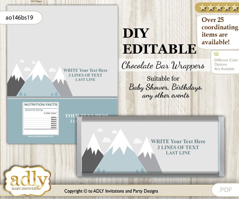 Adventure Mountain Chocolate Bar Wrapper: DIY Editable Label (digital ...