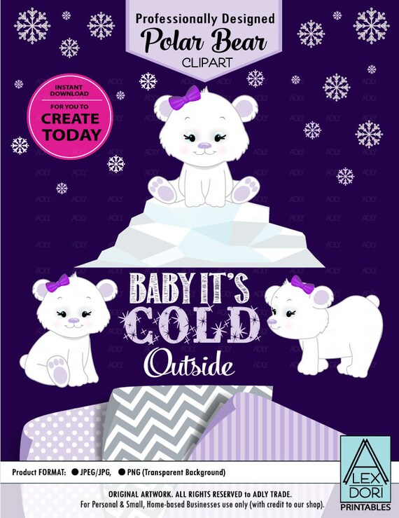 Polar Bear Girl Baby Winter Wonderland Cliparts Purple Baby Etsy