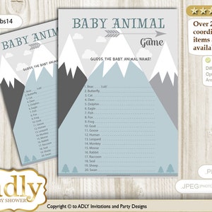 Adventure Mountain Baby Animal Game, raad dieren printbare kaart voor Baby Mountain Douche DIY Grijs Witte Jongen - ao146bs14