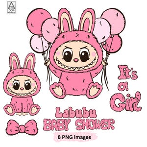 Baby shower de Labubu rosa, es un lindo paquete de labubu para niña.