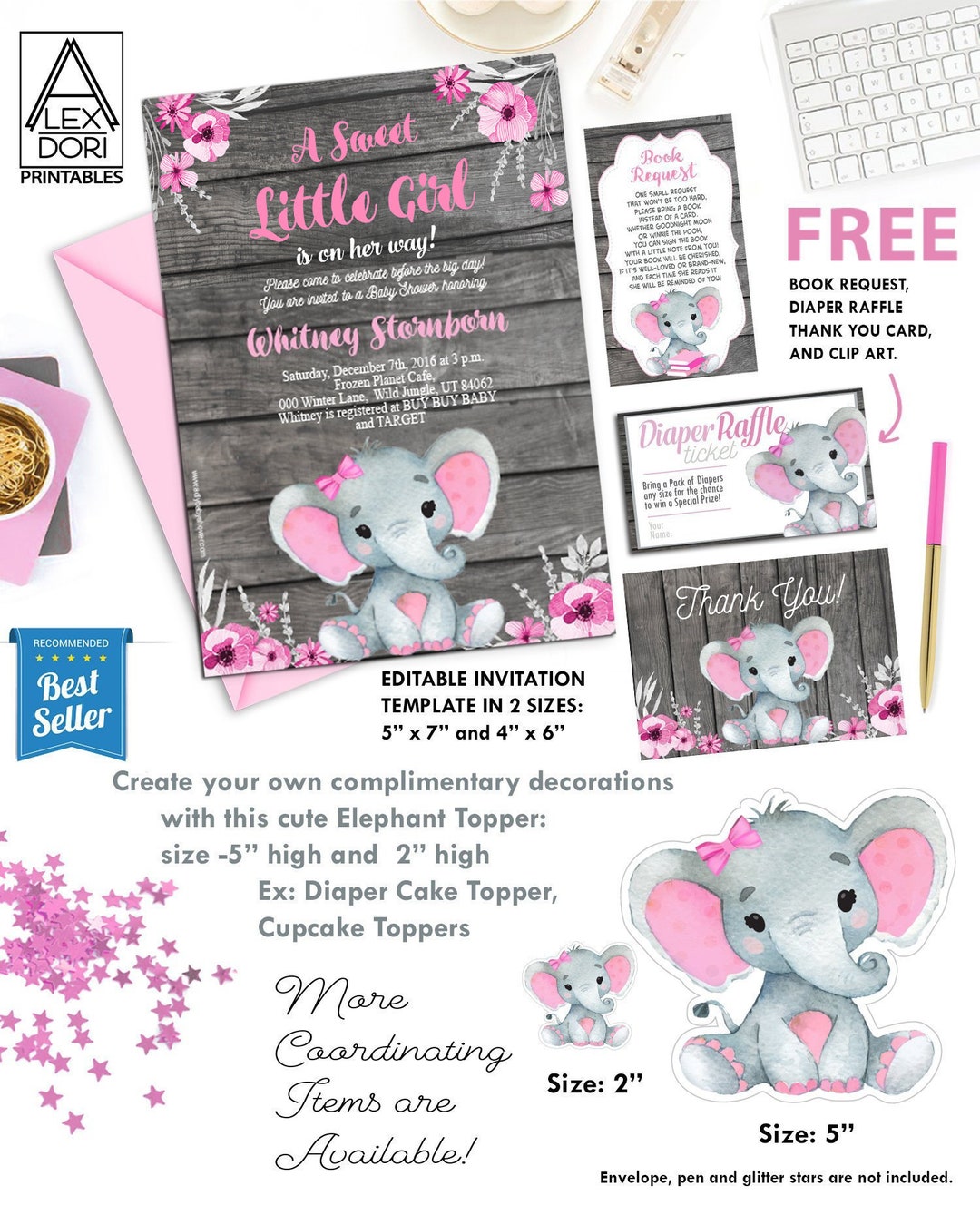 Girl Elephant Baby Baby Shower Invitation Templates For Girl Free
