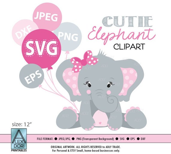 Girl Elephant Svg Vector Clip Art Baby Girl Elephant For Etsy