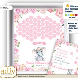 Girl Elephant Guest Book Printable Alternative, Girl Elephant  Baby Shower, Bridal, Birthday Pink  Rose-ao144BP27