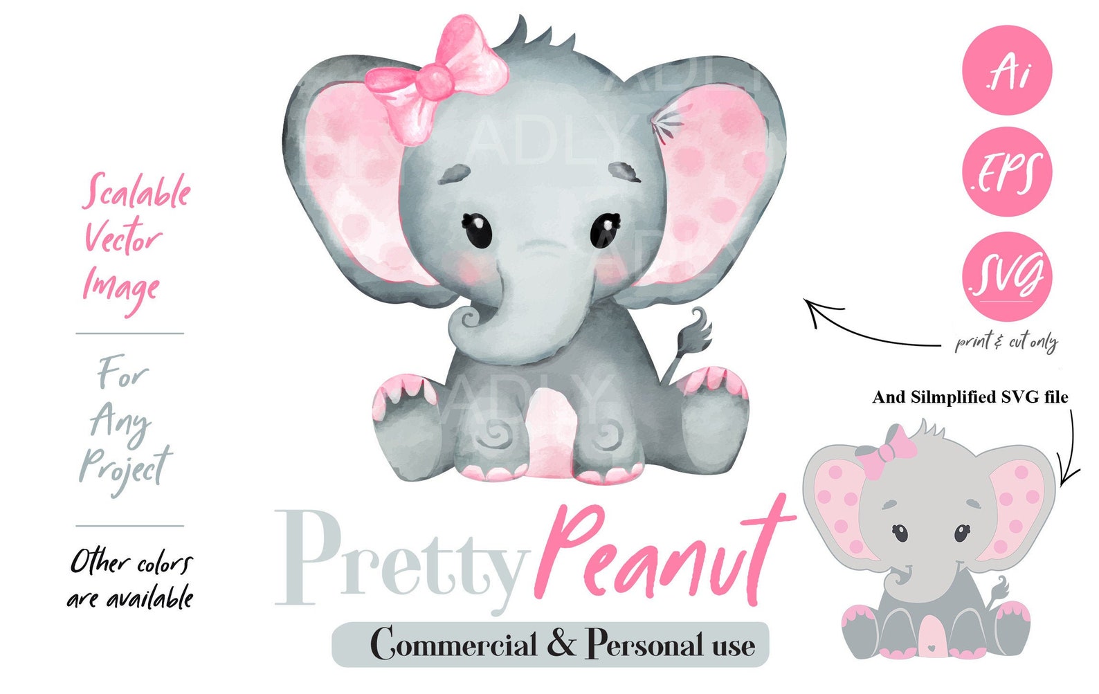 Download Watercolor Elephant Vector illutsrator file EPS SVG print | Etsy