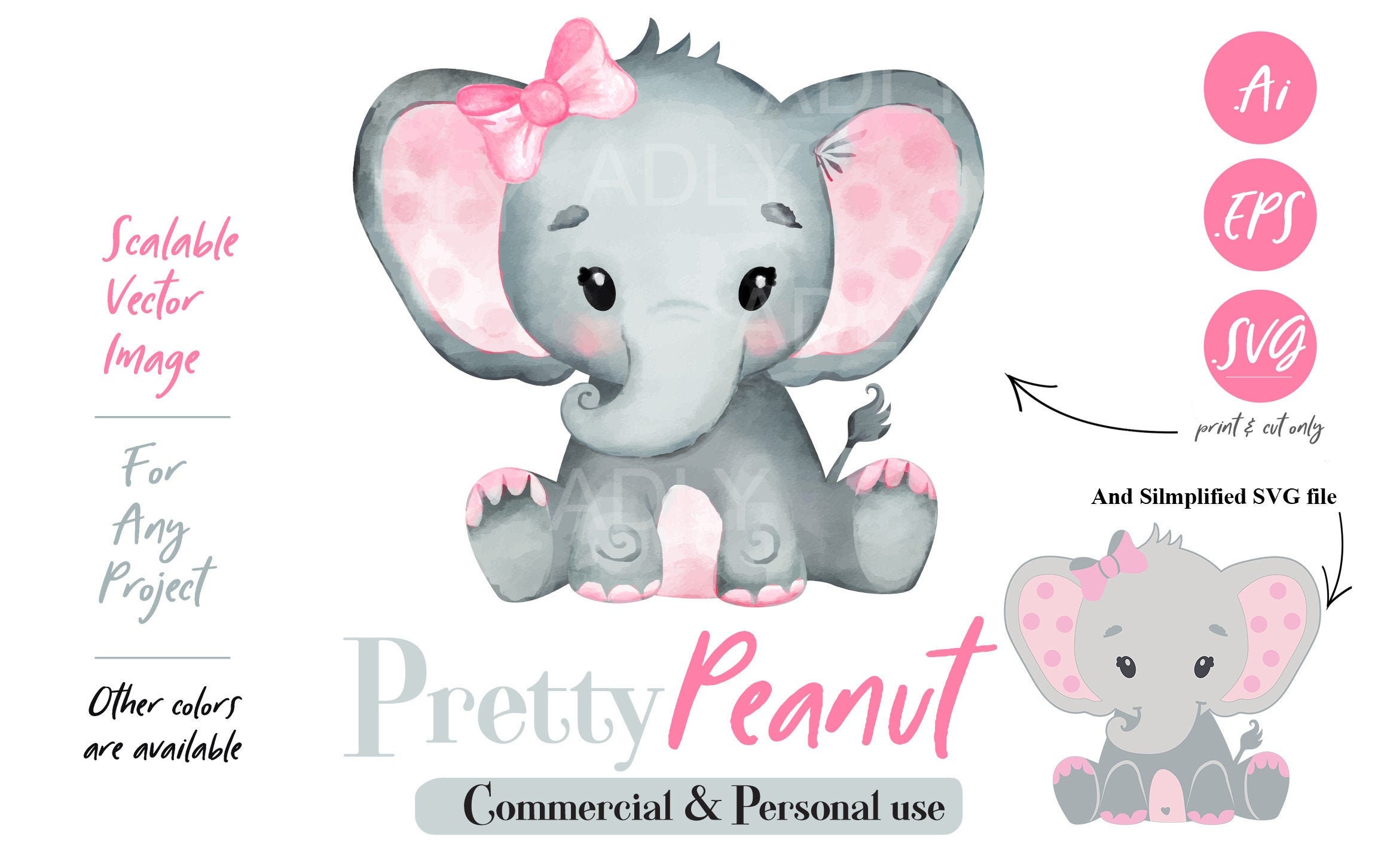 Watercolor Elephant Vector illutsrator file EPS SVG print ...