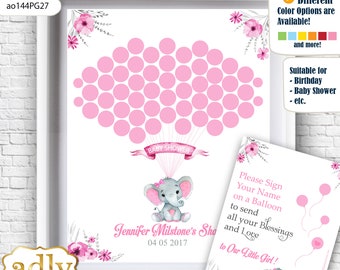 Elephant Girl Guest Book Printable Alternative, Elephant Girl  Baby Shower, Bridal, Birthday pink gray  Rustic-ao144PG27