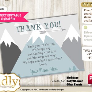 Adventure Mountain DIY Bedankkaart Tekst alleen bewerkbaar Adventure Mountain Babyshower, Verjaardagssjabloon - ao146bs1c