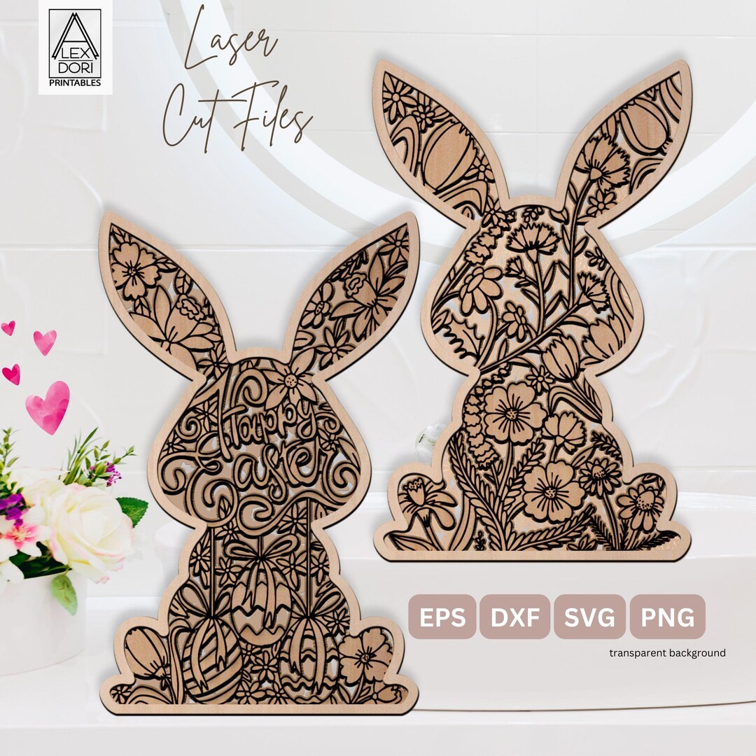 Easter Bunny Laser SVG Cut File, Layered Cute Bunny With Florals, Wild ...