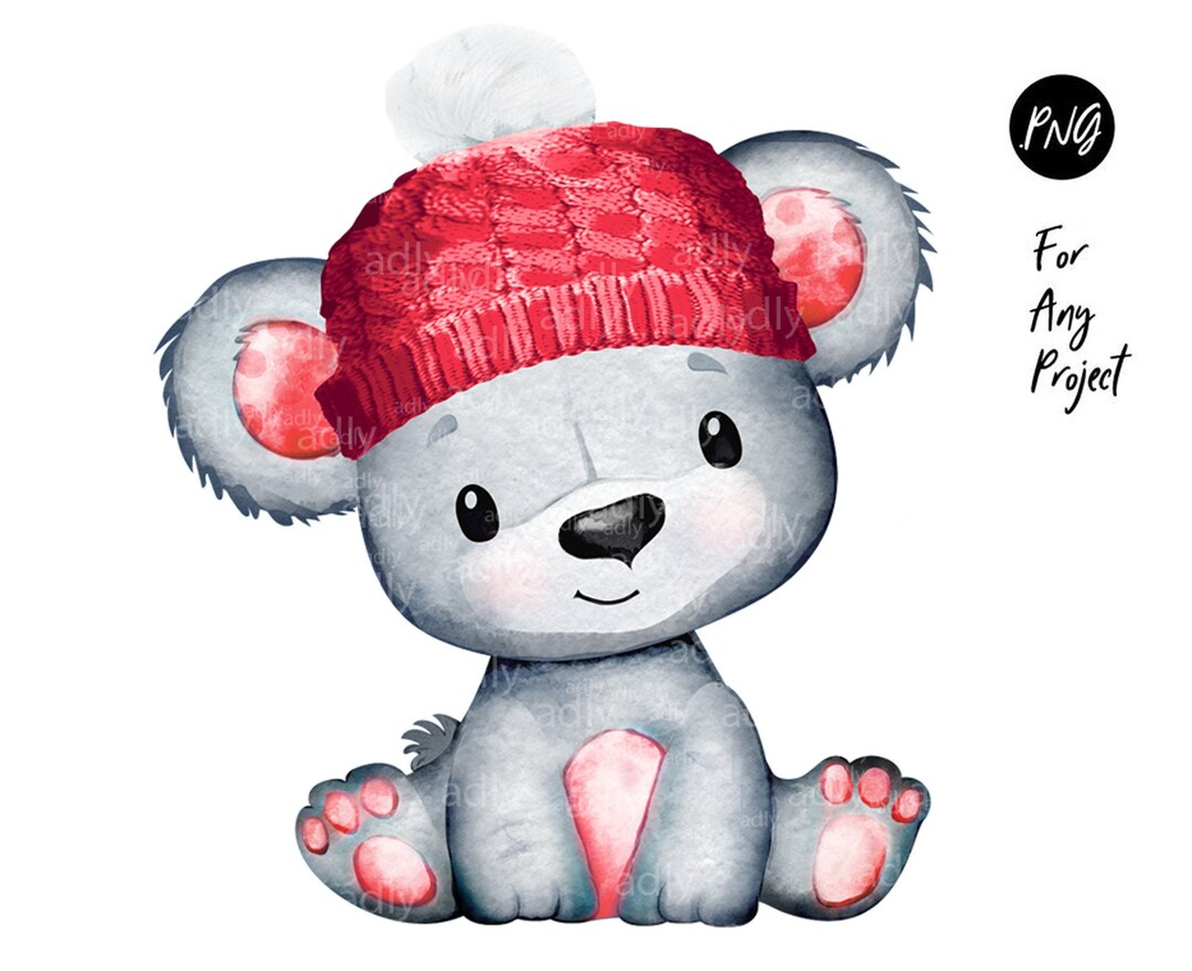Baby Bear With Red Hat Clip Art, Very Cute Little Teddy Bear, Gray Red ...