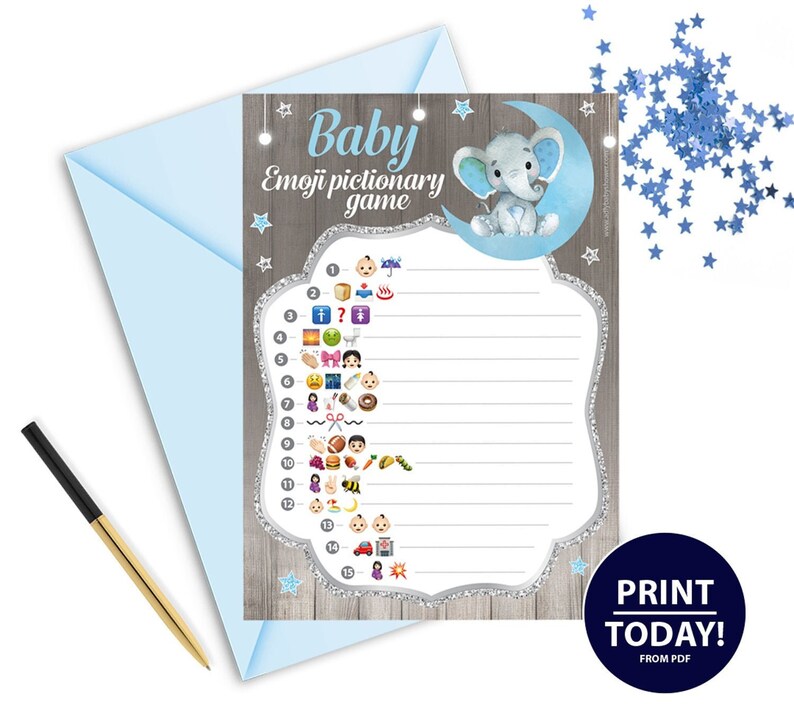 Emoji Baby Shower Game Elephant Baby Emoji Pictionary Etsy