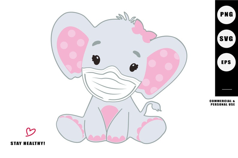 Download Elephant Mask quarantine 2020 svg pink baby svgpng | Etsy