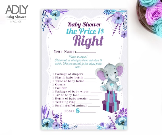 Guess Price Game Purple Teal Elephant Game, Gender Neutral Baby