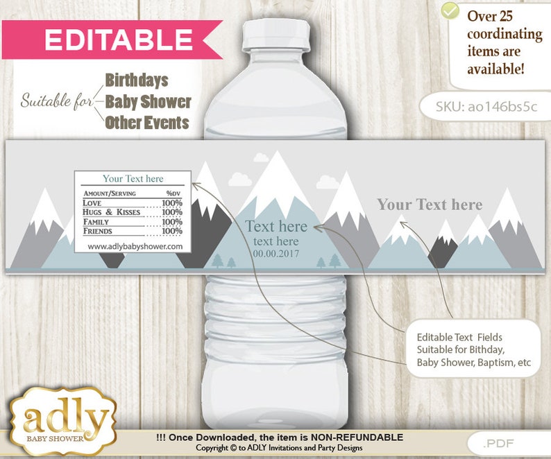 Diy Editable Adventure Mountain Water Bottle Wrapper Ao146bs5c Print At Home For Birthday Baby Shower Label Digital File Baptism Boy Clip Art Art Collectibles Kromasol Com