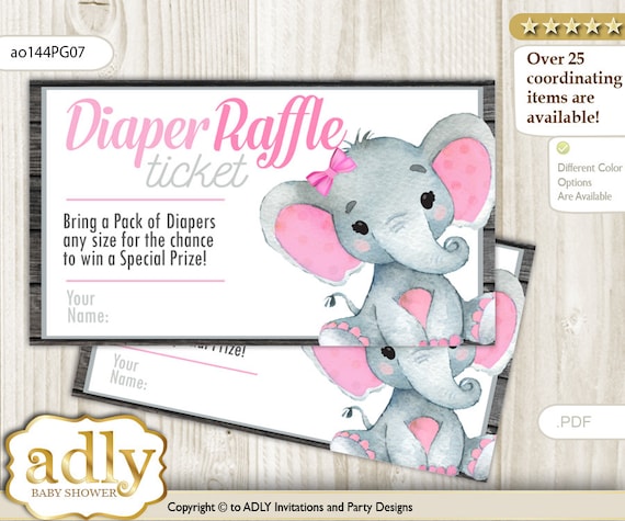 Elephant Girl Diaper Raffle Tickets Printable for Baby - Etsy