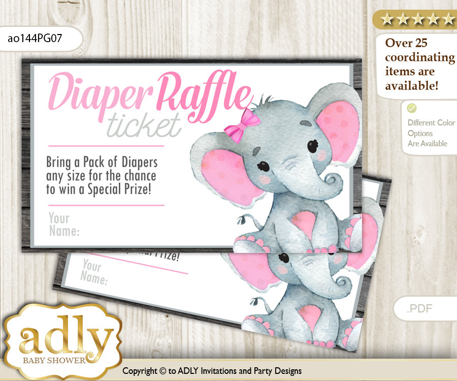 Elephant Girl Diaper Raffle Tickets Printable for Baby - Etsy