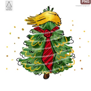 Sapin de Noël drôle Trump doodle sublimation des vacances du Nouvel An Trump pour célébrer la victoire et les fêtes de fin d'année, image d'atout coquette pour chemise