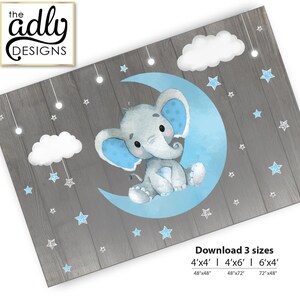 Elephant Backdrop for Baby Shower candy table, Birthday Party,Baby Blue Gray Peanut, Moon, Stars, Digital Backdrop 4x4, 4x6