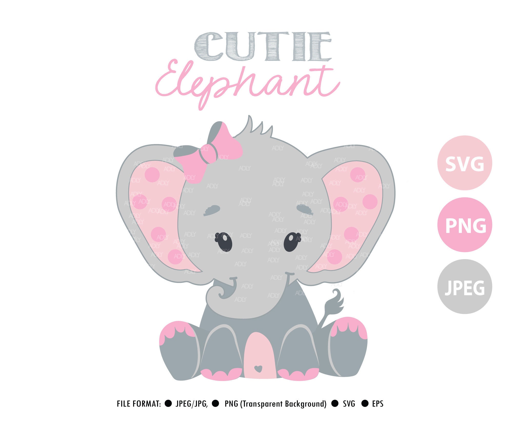 Elephant svg file Pink elephant clip art girl cricut print | Etsy