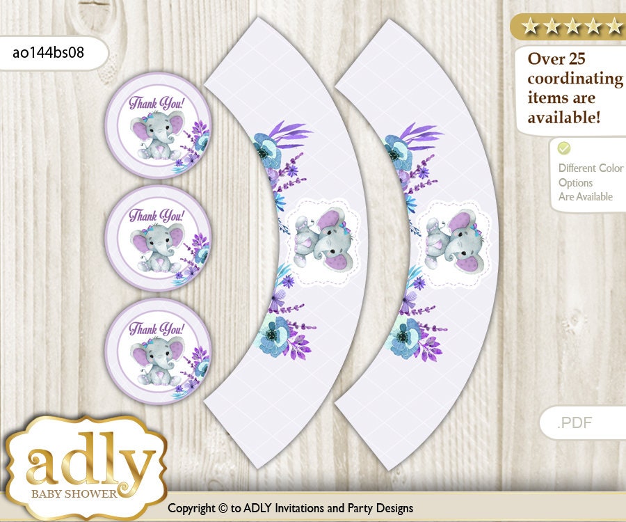 Elephant Girl Cupcake Wrappers and Thank You Printable for Baby Girl Shower DIY floral ao144bs8