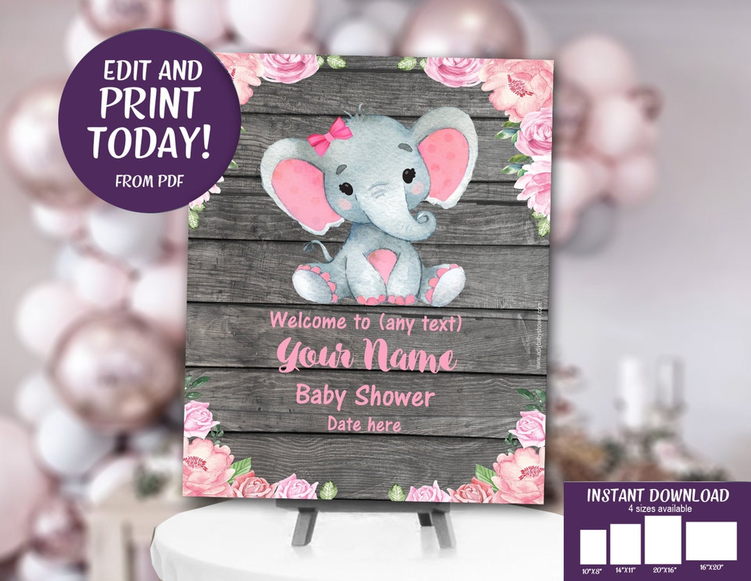 Elephant Baby Shower Sign, Baby Shower Welcome Sign, Baby Shower ...