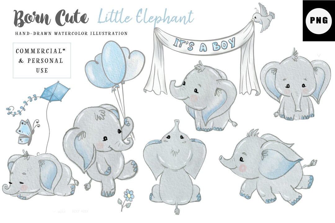 Boy Elephants Watercolor Bundle Clip Art Sublimation Png Transfer ...