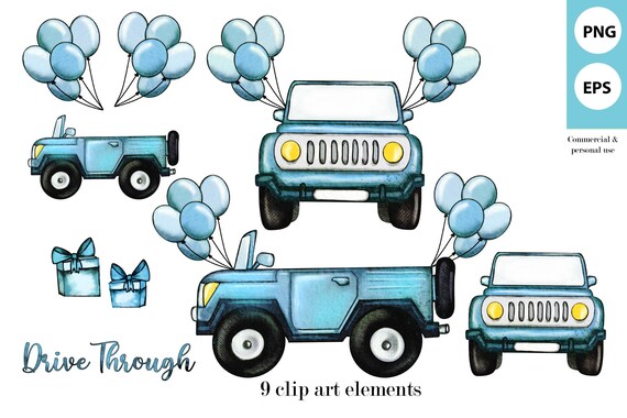 Drive By Baby Shower Truck Jeep Boy Clip Art Baby Blue Car Etsy