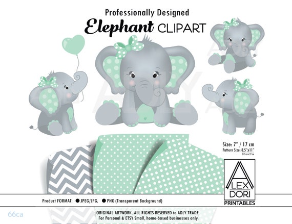 Menta Elefante Clip Art Bebe Nina Menta Verde Lindo Elefante Etsy
