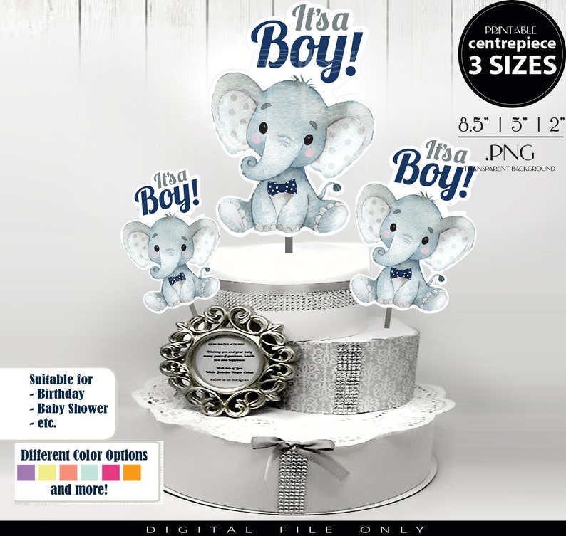 Peanut Elephant Centrepiece for Baby Boy Shower in Navy Blue & Gray with Bow Tie PDF image 1