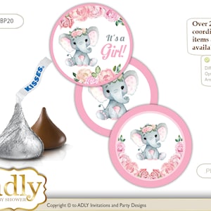 Meisje olifant Candy Kisses cirkels afdrukbaar voor babymeisje douche DIY roze, roze - ao144BP20