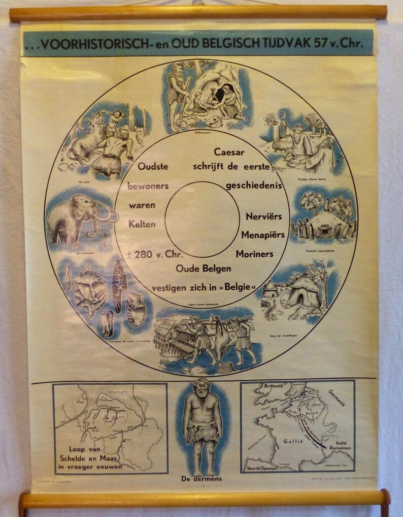 Vintage Roll SCHOOL MAP History of Holland Antique Poster 65x86Cm 1950 CircaCARTEL ... -57