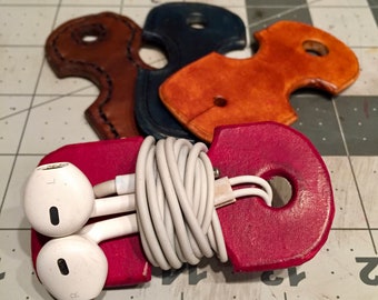 Leather Headphone/Cord Wrap - Headphone Wrap - Leather Earbud Holder - Earbud Wrap - Cable Wrap - Case - Cable Storage - Cable Case