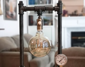 Lampe steampunk style Edison avec manomètre et ampoule LED
