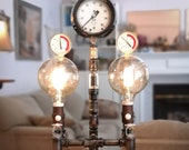 Large Industrial Steampunk Table Lamp made with Large Pressure Gauge and Vacuum Tube (Edison Style)