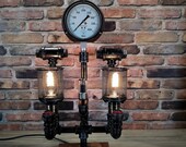 Industrial Steampunk Lamp made with Large Pressure Gauge and Vacuum Tube (Edison Style)