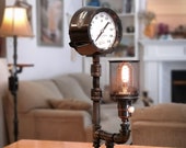 Industrial Table Lamp made with Large Pressure Gauge (Edison Style)