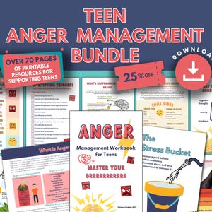 Anger Management for Teens PRINTABLE Bundle | Anger Coping Skills & Emotional Regulation, Anger Therapy, Teenager Mental Health, Stress