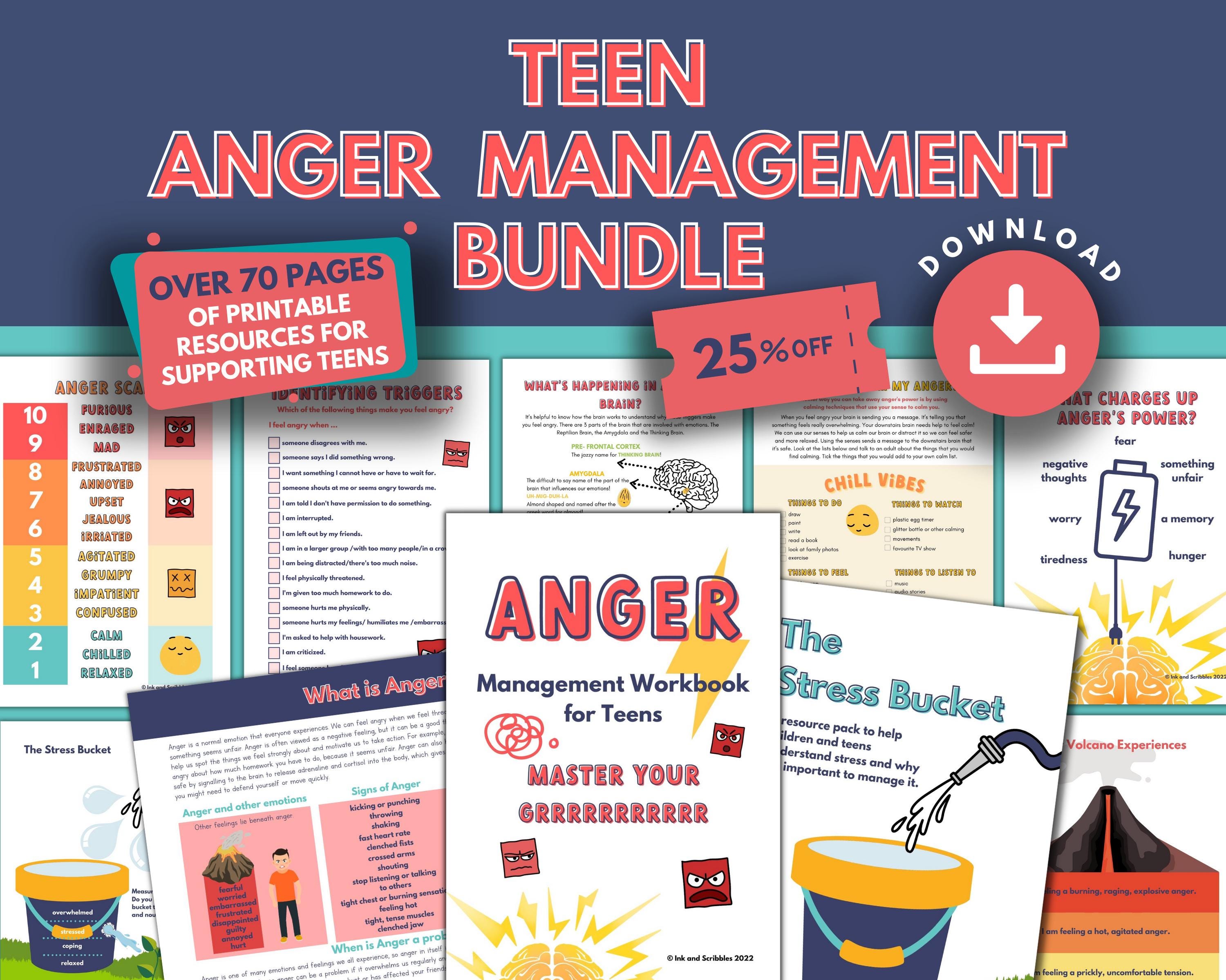 Anger Management for Teens PRINTABLE Bundle | Anger Coping Skills & Emotional Regulation, Anger Therapy, Teenager Mental Health, Stress