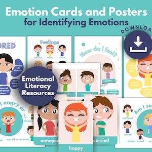 Emotions Feelings Flashcards, Social Emotional Learning Poster PRINTABLE | Kids Emotional Literacy | Face Expression Cards | SEL | Classroom