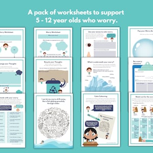 May include: A set of ten printable worksheets designed to help children ages 5-12 who experience worry. The worksheets feature colorful illustrations and activities such as coloring, drawing, and writing.