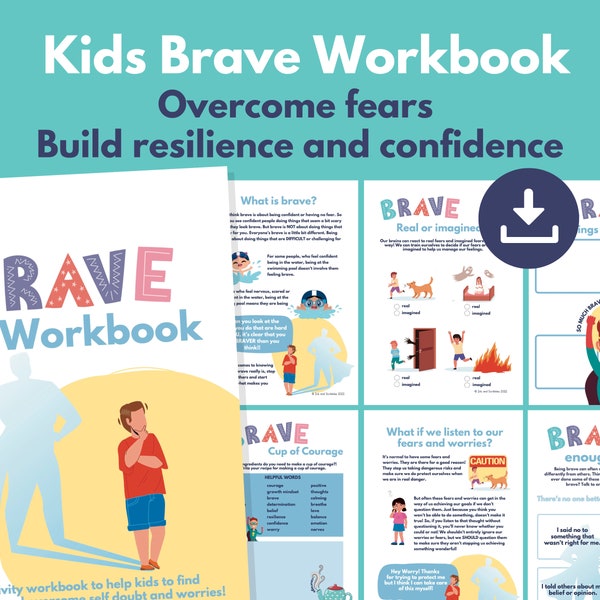 Resilience Worksheets, Overcome Fear for Kids, Confidence PRINTABLE Workbook | Growth Mindset, Bravery, Courage, Self Esteem, Child Anxiety