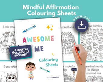 Affirmation Colouring Pages for Kids | Mindful Colouring | Calming Activity Sheets for Children, Positive Mindset Art Worksheets | PRINTABLE