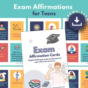 Tarjetas imprimibles de afirmación sobre ansiedad y estrés en los exámenes para adolescentes / Confianza y mentalidad de crecimiento para adolescentes / DESCARGA INMEDIATA