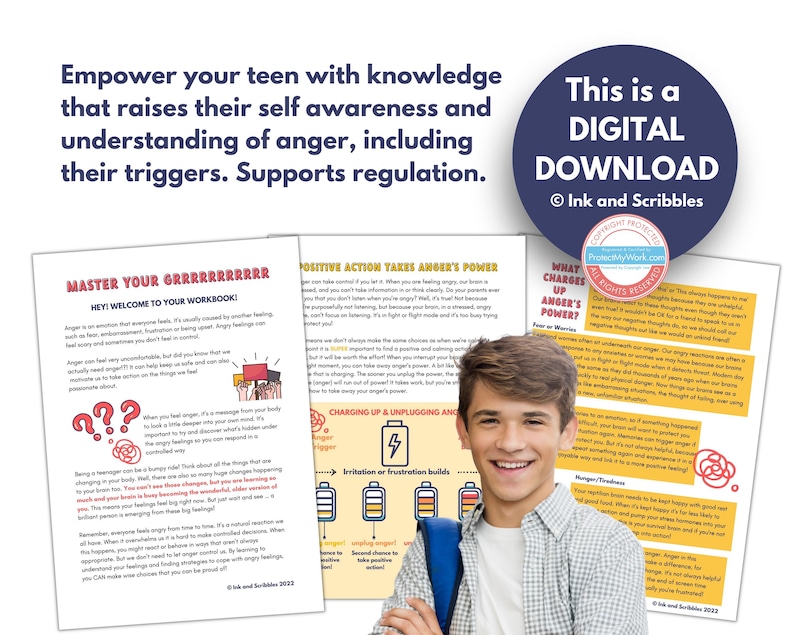 Teen Anger Management Workbook Printable PDF | Emotional Regulation ...