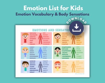 Feelings Chart for Kids: Emotion Vocabulary List (Printable)