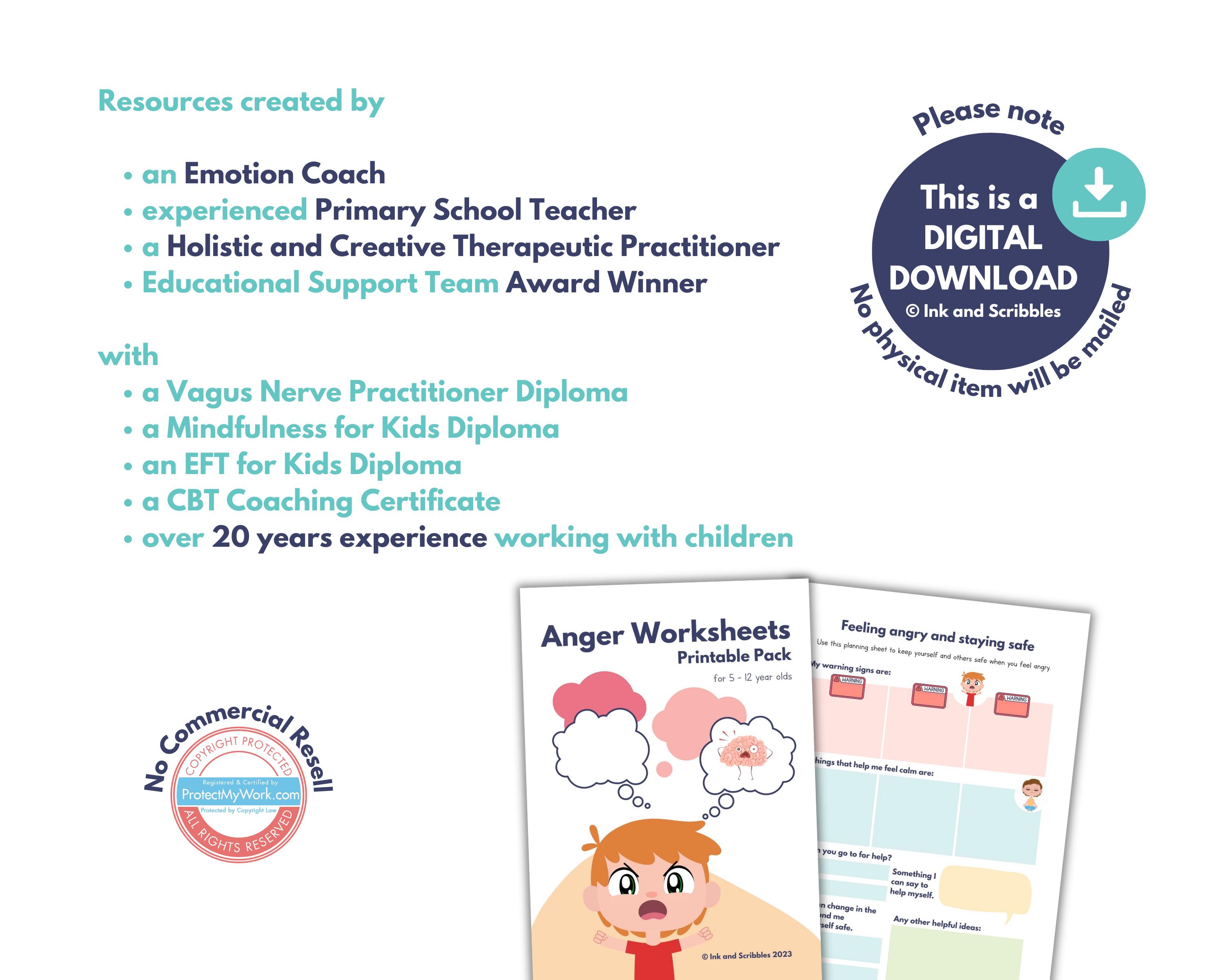 Anger Management Worksheets for Kids: Emotional Regulation, Coping ...