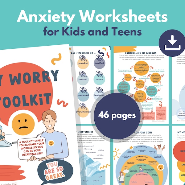 Anxiety Worksheets for Teenagers PRINTABLE | Teen Anxiety Relief & Coping Skills Activities | Kids Worry Resource | Child Mental Health