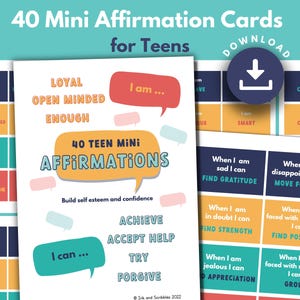 Teenager Affirmation Mini Karten | Positivität Karten | Selbstwertgefühl, Vertrauen, Wachstumsdenken, Bewältigungsfähigkeiten, Digitale Affirmationen | DRUCKBAR